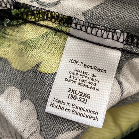 George men’s leaf print on black button up 💯Rayon chest pocket s/s shirt 2XL 🌞 - Picture 9 of 12